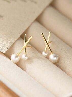NWT Criss Cross Earrings Sterling Silver Modern Pearl Jewelry Gift Girlfriend